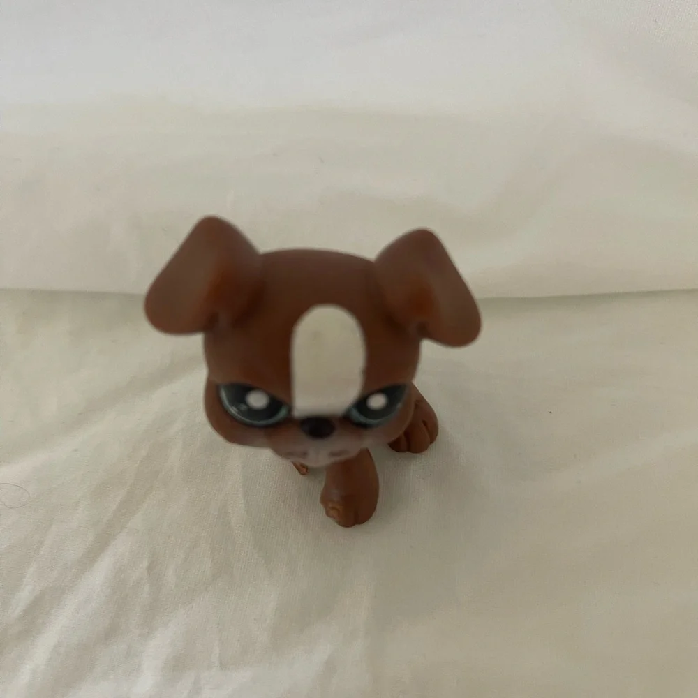 Littlest Pet Shop LPS Boxer Dog #83 Brown White Blue Eyes Loose Figure